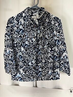 Christopher & Banks Navy, White & Light Blue Floral Utility Jacket 3530